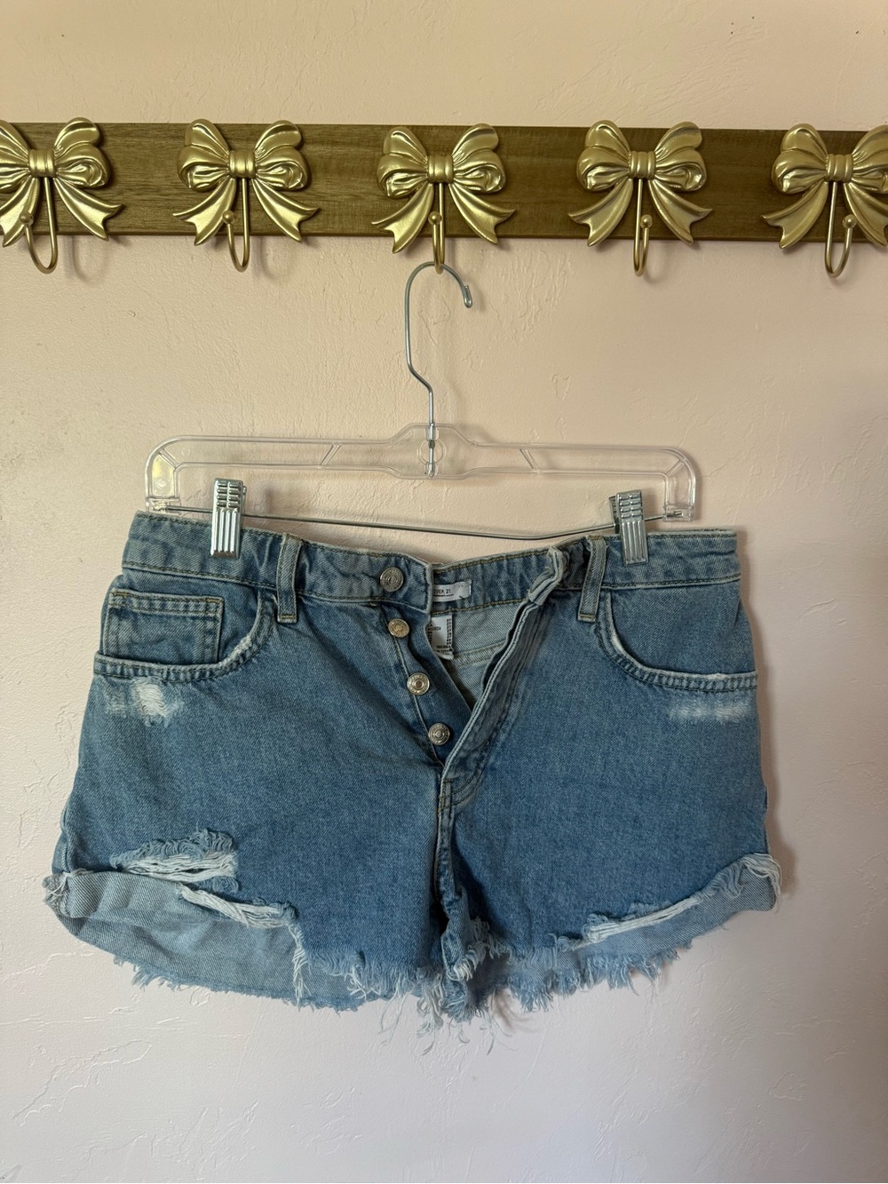 2010s High-Rise Distressed Jean Shorts in Light Blue